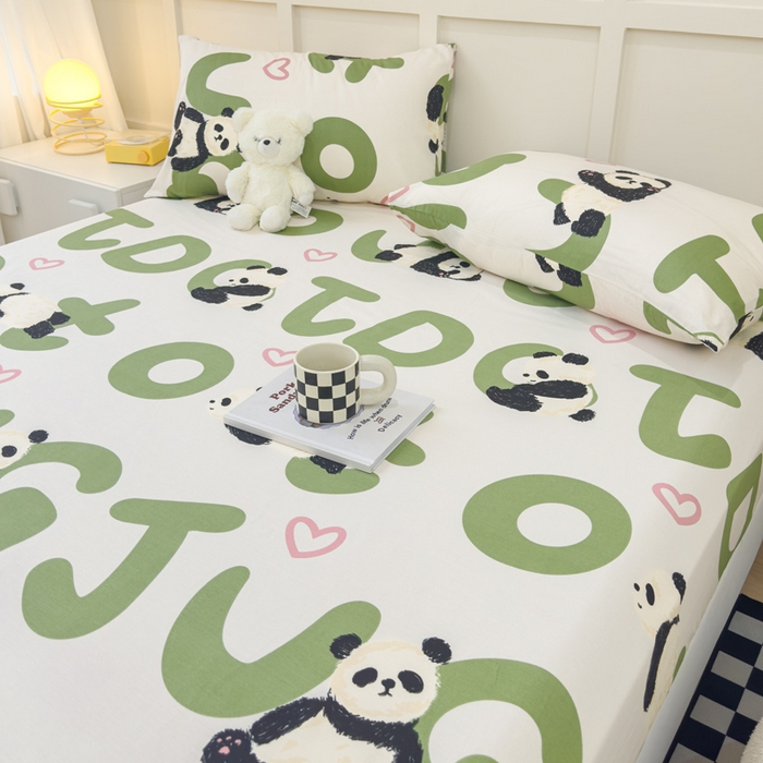 91家纺网 家纺一手货源 找家纺 金丝鸟家纺 2024新款全棉小清新印花单床笠系列 国宝字母