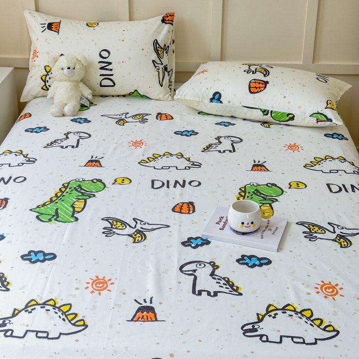 91家纺网 家纺一手货源 找家纺 金丝鸟家纺 2024新款全棉小清新印花单床单系列 抗浪恐龙