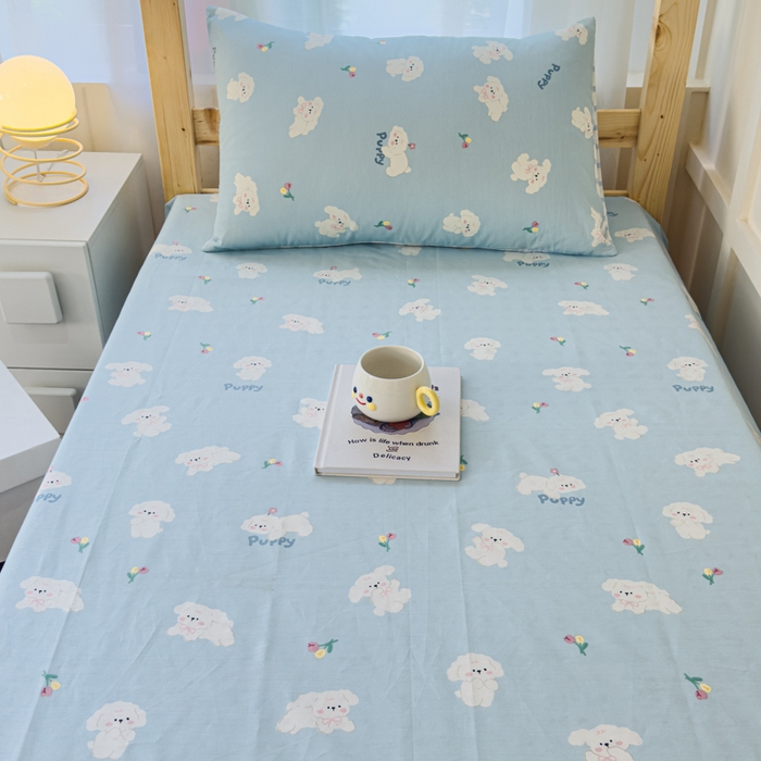 91家纺网 家纺一手货源 找家纺 金丝鸟家纺 2024新款全棉小清新印花单床单系列（学生床） 婴儿蓝汪