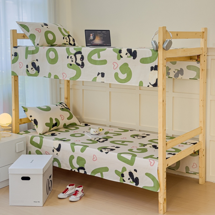 91家纺网 家纺一手货源 找家纺 金丝鸟家纺 2024新款全棉小清新印花单床单系列（学生床） 国宝字母