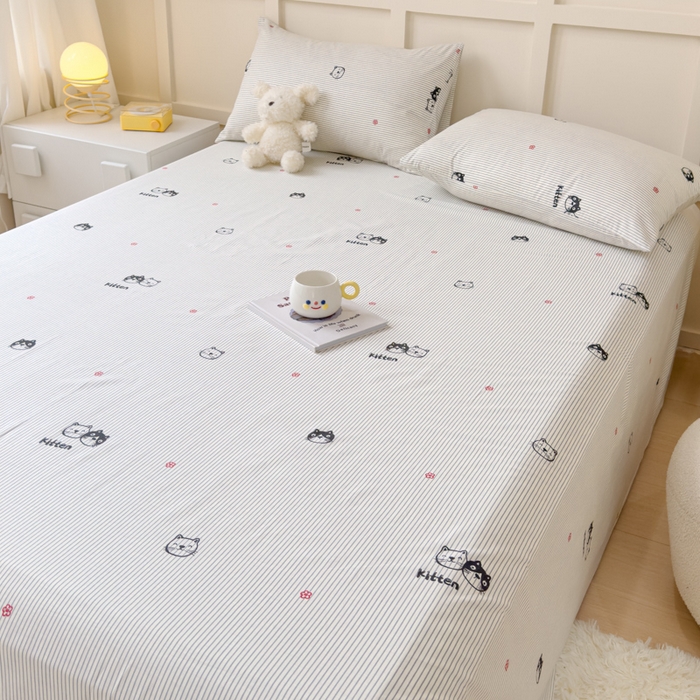 91家纺网 家纺一手货源 找家纺 金丝鸟家纺 2024新款全棉小清新印花单床单系列 小萌猫