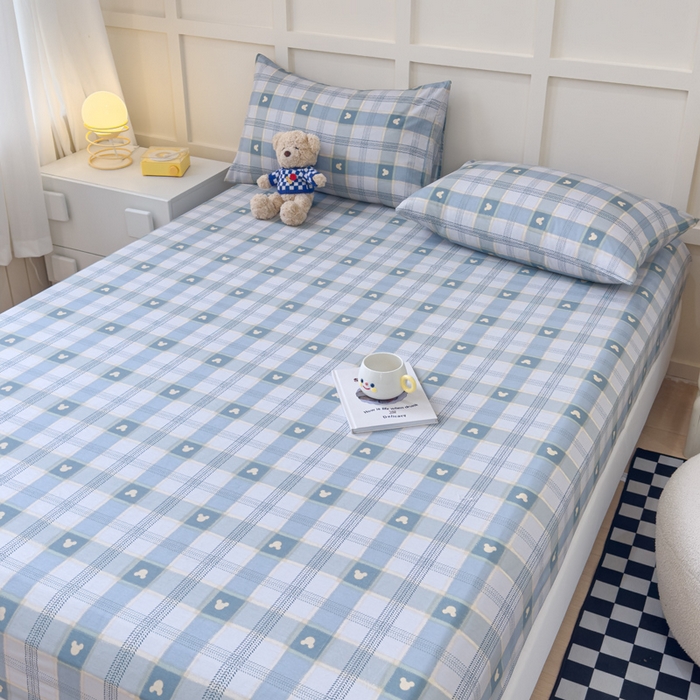 91家纺网 家纺一手货源 找家纺 金丝鸟家纺 2024新款全棉小清新印花单床笠系列 小格米奇