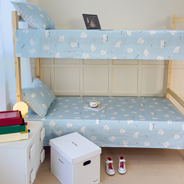 91家纺网 家纺一手货源 找家纺 金丝鸟家纺 2024新款全棉小清新印花单床单系列（学生床） 婴儿蓝汪