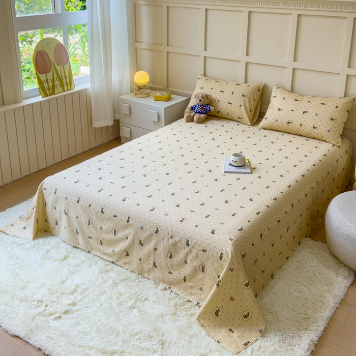 91家纺网 家纺一手货源 找家纺 金丝鸟家纺 2024新款全棉小清新印花单床单系列 美美熊