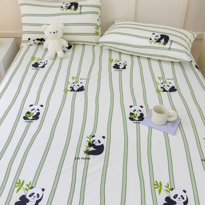 91家纺网 家纺一手货源 找家纺 金丝鸟家纺 2024新款全棉小清新印花单床笠系列 竹林团子