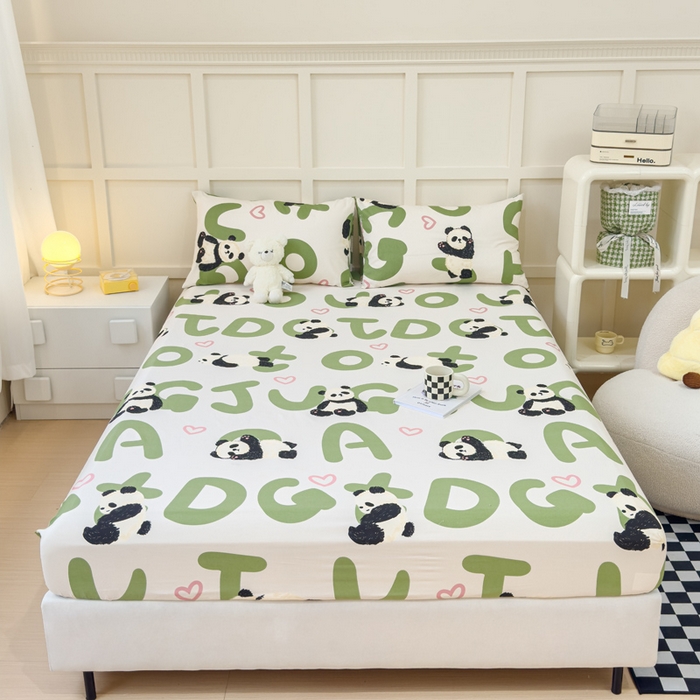 91家纺网 家纺一手货源 找家纺 金丝鸟家纺 2024新款全棉小清新印花单床笠系列 国宝字母