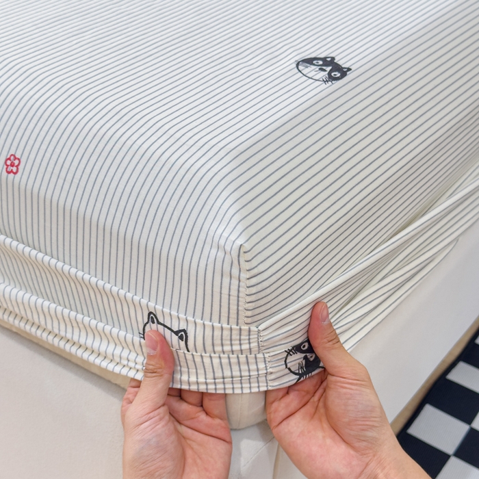 91家纺网 家纺一手货源 找家纺 金丝鸟家纺 2024新款全棉小清新印花单床笠系列 小萌猫