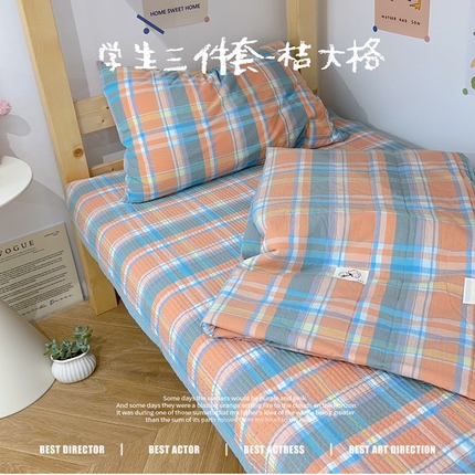 91家纺网 家纺一手货源 找家纺 2024新款学生三件套多功能被套 水洗棉床盖 砂洗床盖 床盖三件套 桔大格