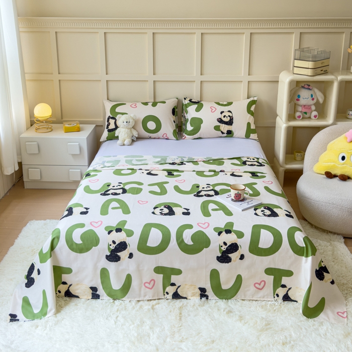 91家纺网 家纺一手货源 找家纺 金丝鸟家纺 2024新款全棉小清新印花单床单系列 国宝字母