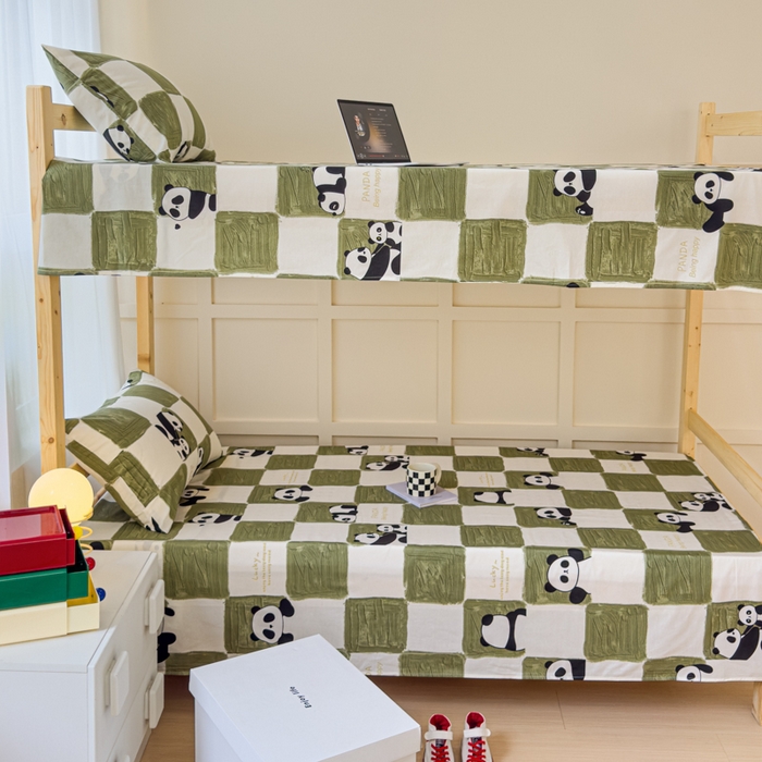 91家纺网 家纺一手货源 找家纺 金丝鸟家纺 2024新款全棉小清新印花单床单系列（学生床） 棋盘米兜