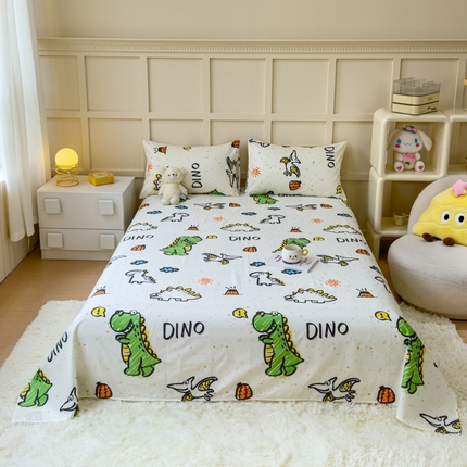 金丝鸟家纺 2024新款全棉小清新印花单床单系列 抗浪恐龙