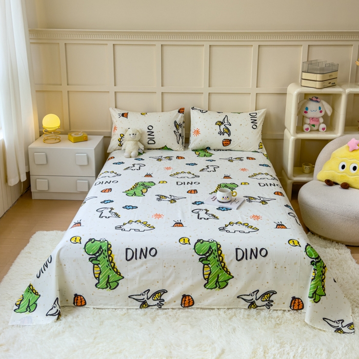 91家纺网 家纺一手货源 找家纺 金丝鸟家纺 2024新款全棉小清新印花单床单系列 抗浪恐龙