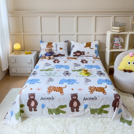 金丝鸟家纺 2024新款全棉小清新印花单床单系列 奇妙动物园