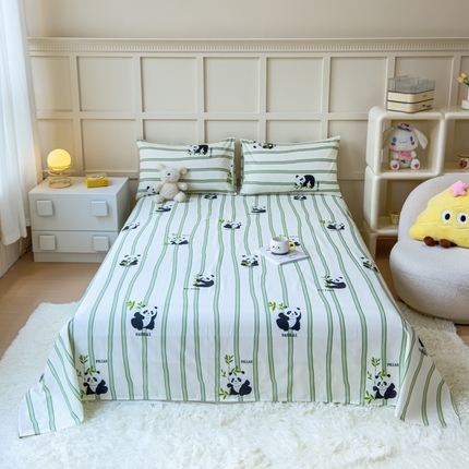 金丝鸟家纺 2024新款全棉小清新印花单床单系列 竹林团子