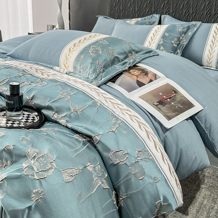 91家纺网 家纺一手货源 找家纺 梦舒羽 2025新款加厚水洗棉浮雕刺绣四件套学生套件 莫奈花园-宾利兰