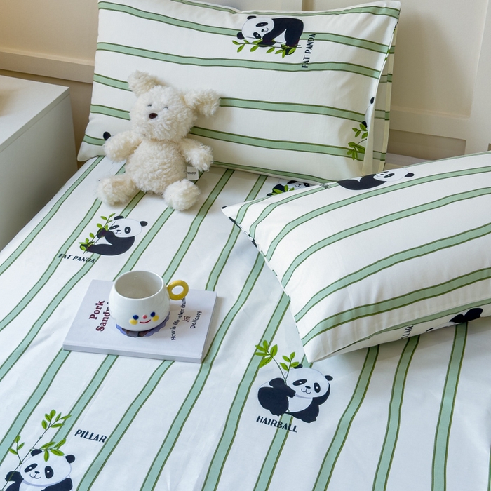 91家纺网 家纺一手货源 找家纺 金丝鸟家纺 2024新款全棉小清新印花单床单系列 竹林团子