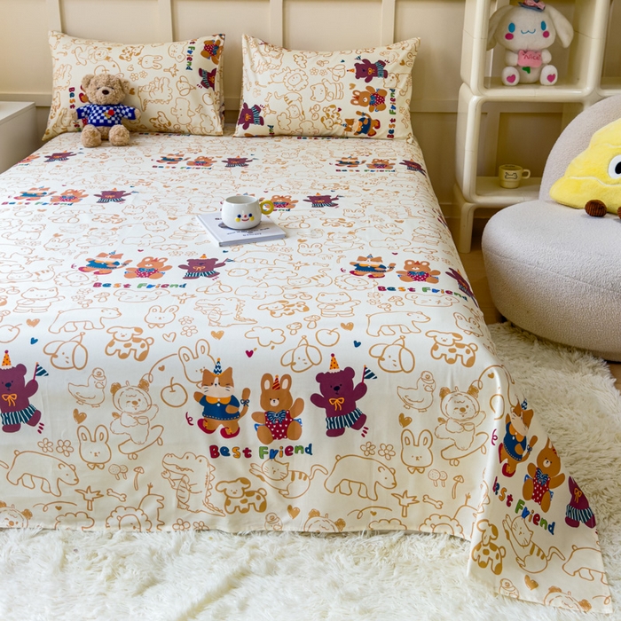 91家纺网 家纺一手货源 找家纺 金丝鸟家纺 2024新款全棉小清新印花单床单系列 小童趣