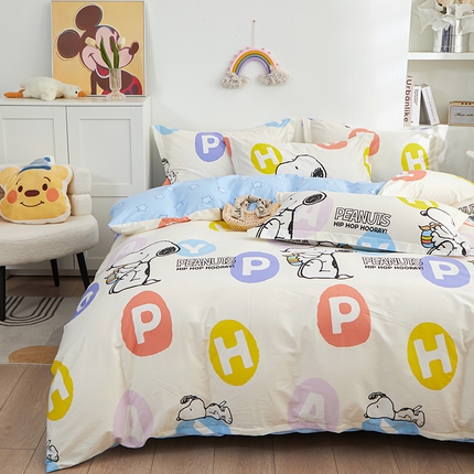 钰伶 13372全棉史努比纯棉床单床笠款四件套（预留6厘米缩水尺寸） 彩色字母