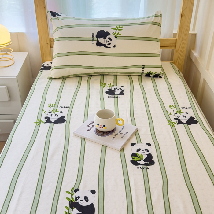 91家纺网 家纺一手货源 找家纺 金丝鸟家纺 2024新款全棉小清新印花单床单系列（学生床） 竹林团子