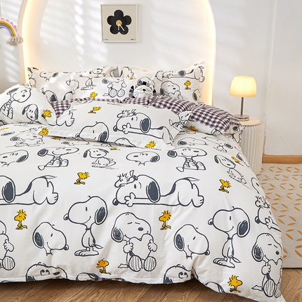 钰伶 13372全棉史努比纯棉床单床笠款四件套史努比和小糊涂