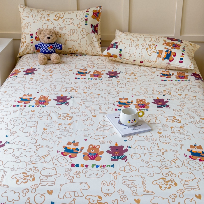 91家纺网 家纺一手货源 找家纺 金丝鸟家纺 2024新款全棉小清新印花单床单系列 小童趣