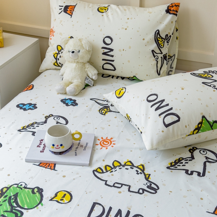 91家纺网 家纺一手货源 找家纺 金丝鸟家纺 2024新款全棉小清新印花单床单系列 抗浪恐龙