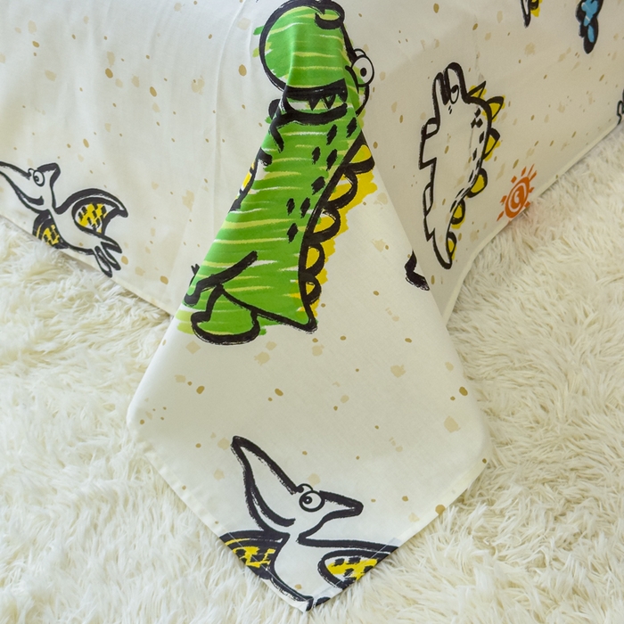 91家纺网 家纺一手货源 找家纺 金丝鸟家纺 2024新款全棉小清新印花单床单系列 抗浪恐龙