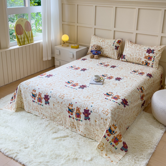 91家纺网 家纺一手货源 找家纺 金丝鸟家纺 2024新款全棉小清新印花单床单系列 小童趣