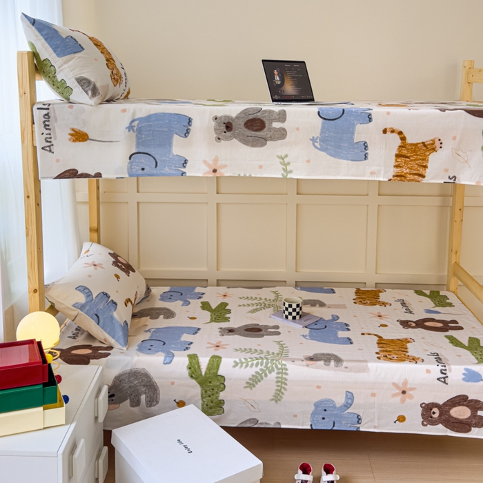 91家纺网 家纺一手货源 找家纺 金丝鸟家纺 2024新款全棉小清新印花单床单系列（学生床） 奇妙动物园