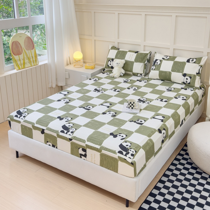 91家纺网 家纺一手货源 找家纺 金丝鸟家纺 2024新款全棉小清新印花单床笠系列 棋盘米兜