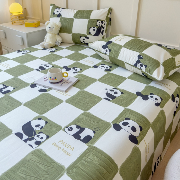 91家纺网 家纺一手货源 找家纺 金丝鸟家纺 2024新款全棉小清新印花单床单系列 棋盘米兜