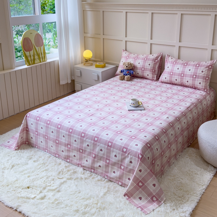 91家纺网 家纺一手货源 找家纺 金丝鸟家纺 2024新款全棉小清新印花单床单系列 美心格