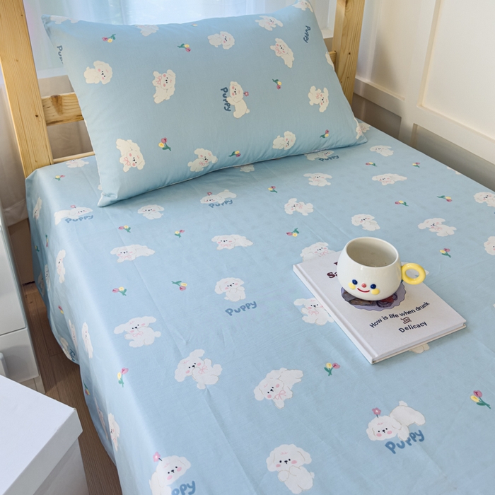 91家纺网 家纺一手货源 找家纺 金丝鸟家纺 2024新款全棉小清新印花单床单系列（学生床） 婴儿蓝汪