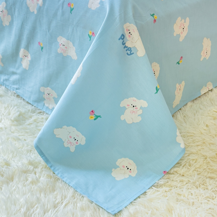 91家纺网 家纺一手货源 找家纺 金丝鸟家纺 2024新款全棉小清新印花单床单系列 婴儿蓝汪