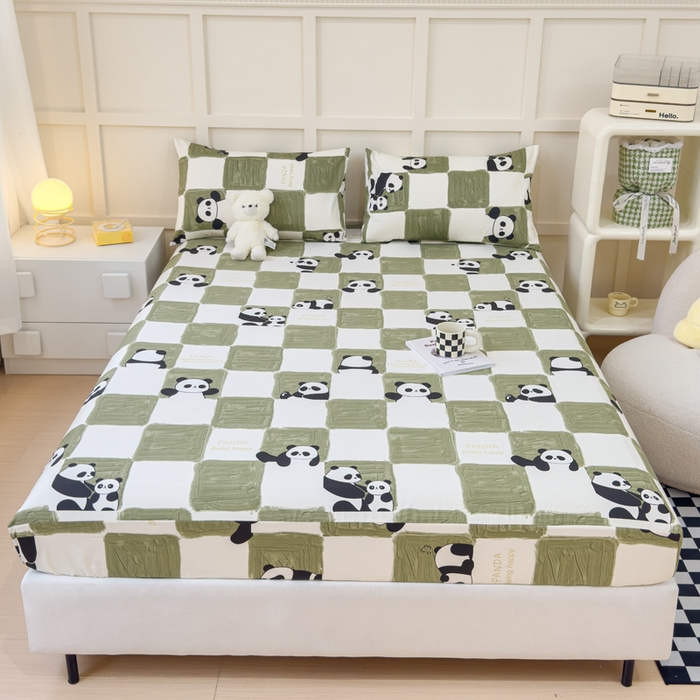 91家纺网 家纺一手货源 找家纺 金丝鸟家纺 2024新款全棉小清新印花单床笠系列 棋盘米兜