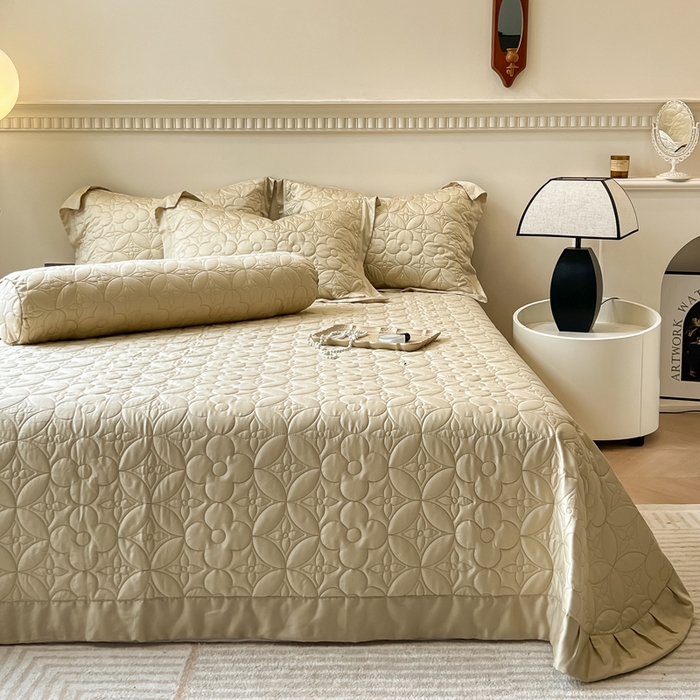 91家纺网 家纺一手货源 找家纺 若未家居 LOVEWE HOUSE 2025新款50S兰精天丝软凉席床盖三件套 香槟