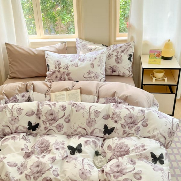 91家纺网 家纺一手货源 找家纺 晨希家居 2024新款全棉小清新印花四件套-系列二 暮风寻蝶