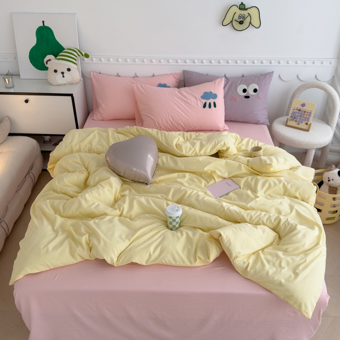 91家纺网 家纺一手货源 找家纺 曼谷家纺 新款软糯糯个性毛巾绣四件套磨毛床上用品水洗棉三件套件 棉花糖-芝士粉