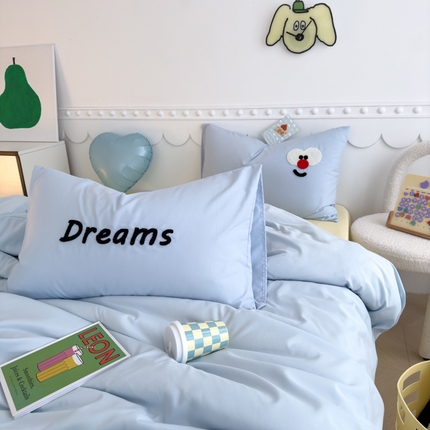 曼谷家纺 新款软糯糯个性毛巾绣四件套磨毛床上用品水洗棉三件套件 马戏团-蓝芝士