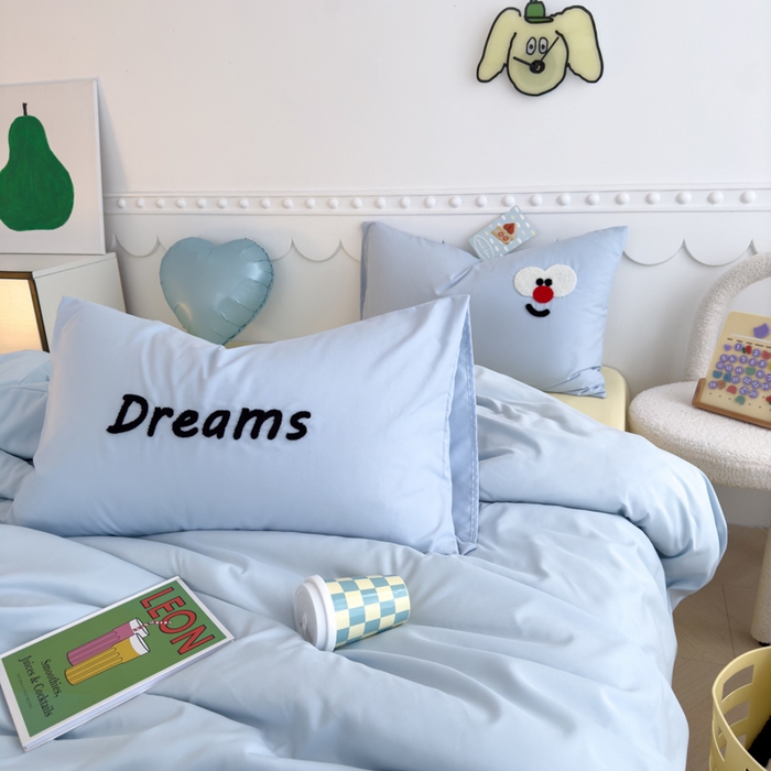 91家纺网 家纺一手货源 找家纺 曼谷家纺 新款软糯糯个性毛巾绣四件套磨毛床上用品水洗棉三件套件 马戏团-蓝芝士