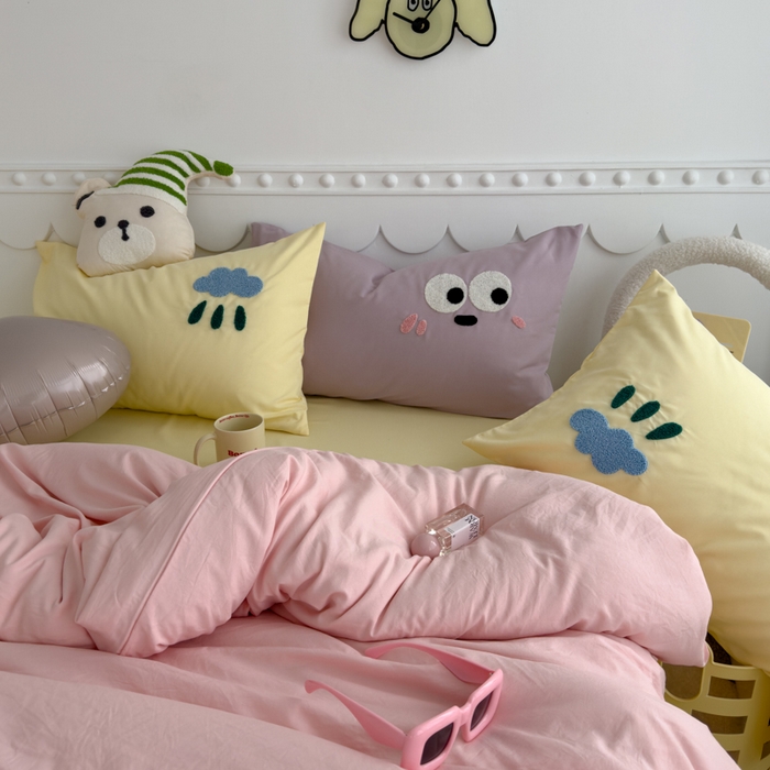 91家纺网 家纺一手货源 找家纺 曼谷家纺 新款软糯糯个性毛巾绣四件套磨毛床上用品水洗棉三件套件 棉花糖-粉芝士