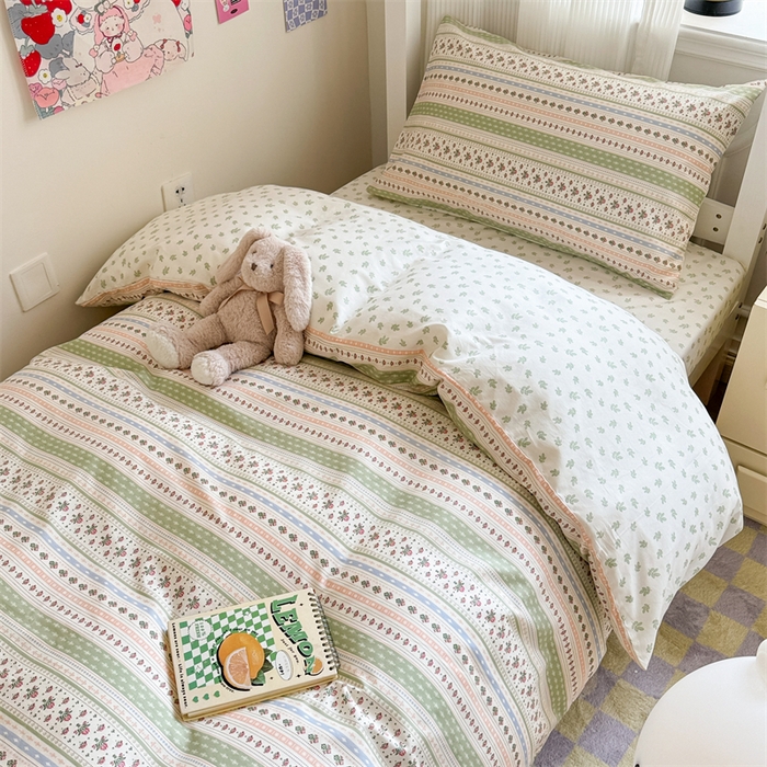 91家纺网 家纺一手货源 找家纺 简宜家居 2025新款40支全棉斜纹学生宿舍三件套 剑兰绿