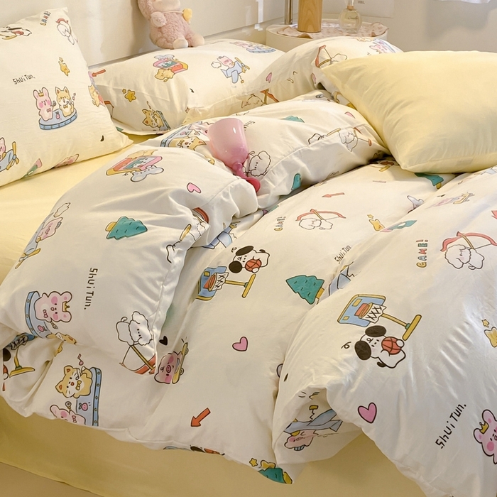 91家纺网 家纺一手货源 找家纺 海岛哥哥 2024新款超柔云朵棉ins风小红书花卉混搭系列四件套 混搭-欢乐园