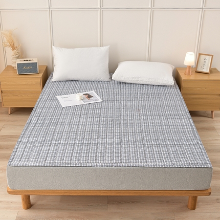 91家纺网 家纺一手货源 找家纺 艾兜坊 2024新款可水洗原棉夹棉床垫 小细格-灰
