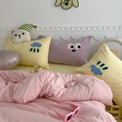 91家纺网 家纺一手货源 找家纺 （总）曼谷家纺 新款软糯糯个性毛巾绣四件套磨毛床上用品水洗棉三件套件