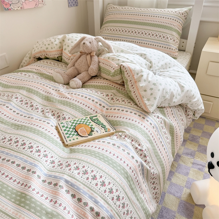 91家纺网 家纺一手货源 找家纺 简宜家居 2025新款40支全棉斜纹学生宿舍三件套 剑兰绿