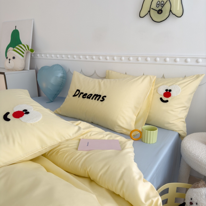 91家纺网 家纺一手货源 找家纺 曼谷家纺 新款软糯糯个性毛巾绣四件套磨毛床上用品水洗棉三件套件 马戏团-芝士蓝