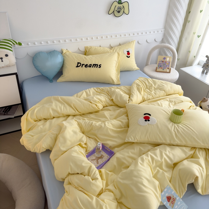 91家纺网 家纺一手货源 找家纺 曼谷家纺 新款软糯糯个性毛巾绣四件套磨毛床上用品水洗棉三件套件 马戏团-芝士蓝