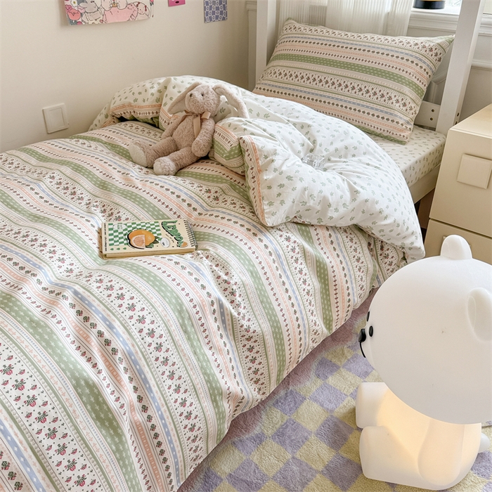 91家纺网 家纺一手货源 找家纺 简宜家居 2025新款40支全棉斜纹学生宿舍三件套 剑兰绿