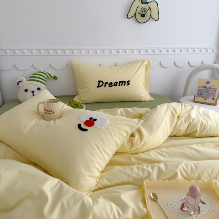 91家纺网 家纺一手货源 找家纺 曼谷家纺 新款软糯糯个性毛巾绣四件套磨毛床上用品水洗棉三件套件 马戏团-芝士绿